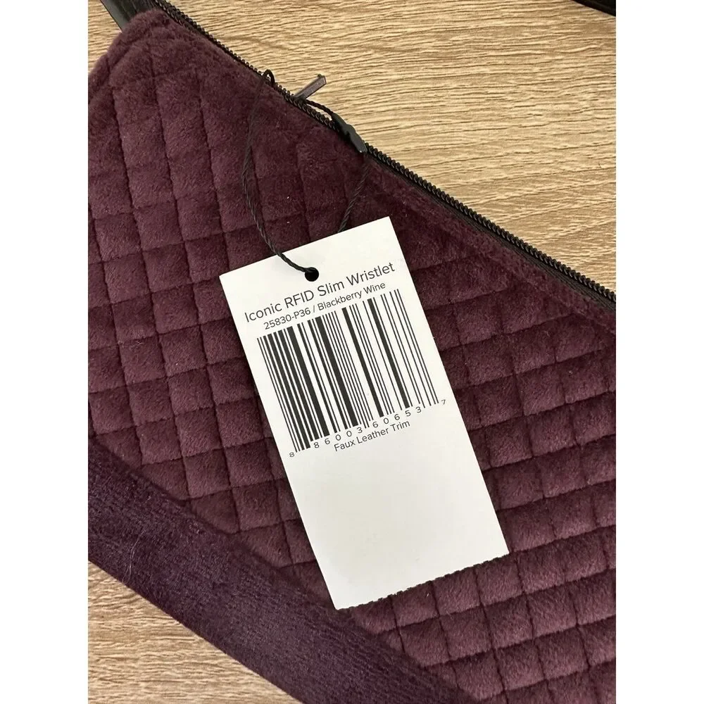 Vera Bradley Iconic RFID Slim Wristlet Wallet Blackberry Wine Velvet Brand New